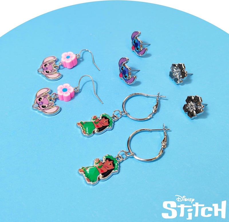 Luv Her Stitch Hypoallergenic Earrings for Girls, Stud & Fishhook Drop Sets with Charms, One Size Fits All, Stitch Jewelry, Disney Accessories, Ages 4+ - Image 5
